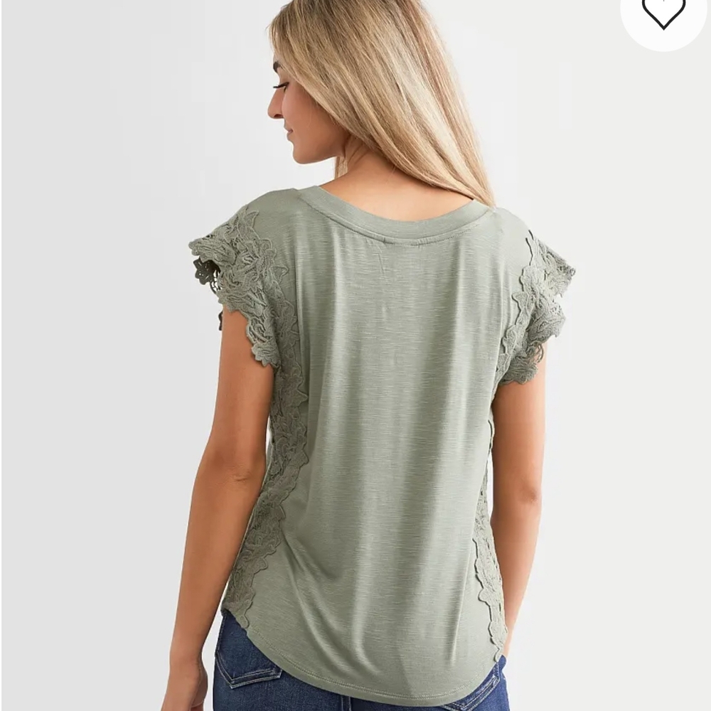 Daytrip Sage Green Lace Flutter Sleeve Tee - Picture 2 of 4
